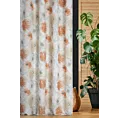 Zasłona szyta na flexach jasnokremowo pomarańczowa z tkaniny o naturalnym splocie z kwiatowym nadrukiem