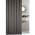 Zasłona szyta na taśmie fala szara z gładkiej tkaniny zaciemniającej typu dimout wykończona obciążnikiem