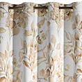 Zasłona beżowo, złota zaciemniająca z roślinnym nadrukiem i błyszczącymi akcentami 140x250 cm przelotki - OLENI Eurofirany