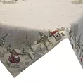 Obrus popielato, złoty 100x100 cm gobelinowy z motywem zimowej wioski