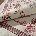 Bieżnik na stół naturalno, różowy 45x140 cm gobelinowy zdobiony motywem inspirowanym japońskim kwiatem wiśni