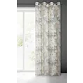 Zasłona popielato, beżowa ze wzorem kwiatowym z etaminy 140x250 cm przelotka OLA Eurofirany