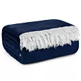 Koc bawełniano-akrylowy 220x240 cm biało, granatowy z frędzlami AKRYL 29 EUROFIRANY PREMIUM