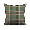 Poszewka szyta zielona z tkaniny gobelinowej o wzorze w kratę