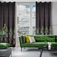 Zasłona czarno, oliwkowa z wzorem geometrycznym z tkaniny welwetowej 140x250 cm przelotka ANGELINA Eurofirany