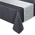 Komplet obrus z bieżnikiem stalowo, srebrny 140x260/33x260 cm ANITA 6 zdobiony subtelnym wzorem liści