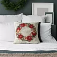 Poszewka na poduszkę 45x45 cm gobelinowa z wieńcem świątecznym naturalno, czerwona GOB Eurofirany