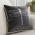 Poszewka na poduszkę 45x45 cm welwetowa z haftem ważki oraz ozdobnym sznurem grafitowo, srebrna Eurofirany