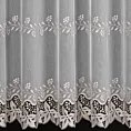 Tkanina firanowa aden,  zdobiona roślinnym haftem i dwoma pasami gipiury,Eurofirany