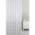 Firana szyta na tunelu naturalno jasnoszara z etaminy zdobionej poziomymi pasami, wykończona obciążnikiem Italissima Eva Minge