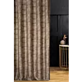Zasłona szyta na flexach beżowo złocista z miękkiej, welwetowej tkaniny z nieregularnym wzorem i błyszczącym nadrukiem