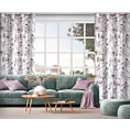 Zasłona biało, różowa zdobiona nadrukiem kwiatów 140x250 cm przelotka ROSELIN Eurofirany