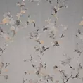 Zasłona srebrno, szampańska z błyszczącym  nadrukiem kwiatu jabłoni, welwetowa 140x270 cm taśma SELENA  Eurofirany