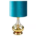 Lampa stołowa turkusowo-złota LOTOS 9 z welwetowym abażurem i szklaną podstawą Limited Collection Eurofirany