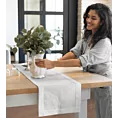 Bieżnik na stół biały 40x140 ELEN zdobiony ozdobną kantą i haftowaną koronką EUROFIRANY PREMIUM