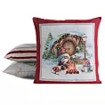 Poszewka na poduszkę 45x45 cm bawełniana, gobelinowa z mieszanki włókien z motywem świątecznym czerwono, naturalna XMAS Eurofirany