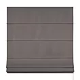 Roleta rzymska szara z gładkiej tkaniny zaciemniającej typu dimout wykończona obciążnikiem