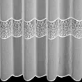 Firana szyta na flexach biała z matowej etaminy ozdobionej siatkową aplikacją