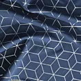 Zasłona granatowo, srebrna ze srebrnym geometrycznym wzorem 140x250 cm przelotka CUBE Eurofirany