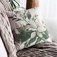 Poszewka na poduszkę 45x45 cm o strukturze lnu z nadrukiem subtelnych kwiatów beżowo, zielona LEN Eurofirany