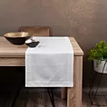 Bieżnik na stół biały 40x140 cm ELIZA zdobiony srebrną błyszczącą nicią z elegancką listwą