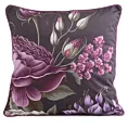 Poszewka na poduszkę 45x45 cm welwetowa, dwustronna z motywem kwiatów z wypustką na brzegach fioletowo, czarna EUROFIRANY PREMIUM