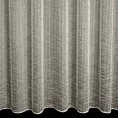 Firana szyta na przelotkach beżowa z półmatowej kreszowanej tkaniny, w nieregularne, cienkie, pionowe pasy, wykończona obciążnikiem