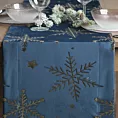 Bieżnik świąteczny 40x140 cm granatowo, szampański welwetowy zdobiony błyszczącym nadrukiem Eurofirany