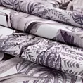 Bieżnik na stół 40x140 cm biało, fioletowy welwetowy DAVOS zdobiony nadrukiem egzotycznych liści DESIGN 91