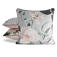 Poszewka na poduszkę 45x45 cm welwetowa srebrno, kremowa z nadrukiem kwiatów ROSITA 1 Eurofirany