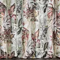 Zasłona szyta na taśmie fala biało ruda miękka, welwetowa, z nadrukowanym motywem botanicznym i błyszczącymi elementami