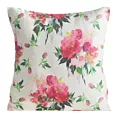Poszewka na poduszkę 45x45 cm o strukturze lnu zdobiona nadrukiem kwiatów naturalno, różowa WIOSNA 66 Eurofirany