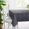 Obrus szyty grafitowy miękka tkanina welwetowa, ze złotym marmurowym nadrukiem