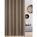 Zasłona szyta na przelotkach brązowa o naturalnym charakterze, z widocznym, ozdobnym splotem