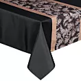 Komplet obrus z bieżnikiem czarno, beżowy 140x220/33x220 cm ANITA 1 zdobiony subtelnym wzorem roślinnym