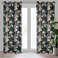 Zasłona czarno, różowa z nadrukiem kwiatów z tkanina typu oxford 140x270 cm przelotka SALMA Eurofirany