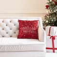 Poszewka na poduszkę 45x45 cm welwetowa czerwono, biała zdobiona świątecznym nadrukiem Eurofirany