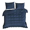 Pościel 160x200 cm satyna bawełniana kolor granatowy w drobne prążki VERA Eurofirany