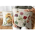 Poszewka na poduszkę 45x45 cm bawełniana, gobelinowa z kwiatowym motywem szarobeżowo, czerwona GOB Eurofirany