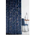 Zasłona szyta na taśmie fala granatowo złocista z tkaniny welwetowej zdobionej połyskującym drukiem