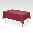 Obrus szyty bordowy z gładkiej tkaniny zaciemniającej typu dimout wykończona obciążnikiem