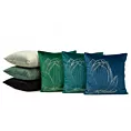 Poszewka na poduszkę 45x45 cm welwetowa z dużym wzorem kwiatu lotosu ciemnomiętowo, złocista BLINK 19 Eurofirany