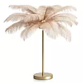 Lampa stojąca do salonu beżowo, szampańska FERI na metalowej podstawie z niezwykle efektownym abażurem z naturalnych strusich piór Eurofirany