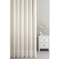 Firana szyta na przelotkach jasnobeżowa z gładkiej, miękkiej etaminy z delikatnie zarysowanym wzorem w prążki, wykończona obciążnikiem