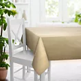 Obrus szyty ciemnobeżowy z jednokolorowej gładkiej tkaniny