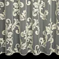 Firana szyta na taśmie 5 cm kremowa z ekskluzywnej tkaniny organtynowej z wzorem roślinnym, wykończona obciążnikiem