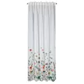 Zasłona biało, zielona z nadrukiem malowanych kwiatów z etaminy 140x270cm taśma DOLLY Eurofirany