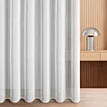 Firana szyta na taśmie 8 cm biała z delikatnej etaminy, zdobionej pionowymi pasami z nici metalicznej, wykończona obciążnikiem