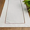 Bieżnik na stół naturalno, brązowy 40x180 cm z dodatkiem lnu REGINA z brązową lamówką