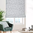 Roleta rzymska biało popielata z miękkiej tkaniny z nadrukiem w geometryczny wzór
